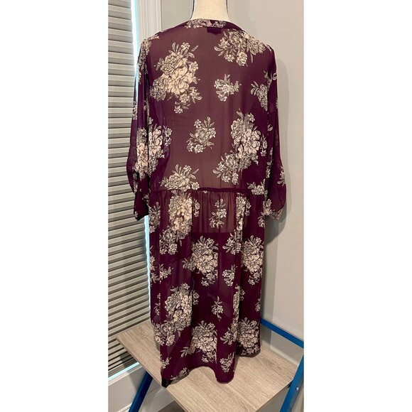 Torrid Floral Chiffon Hi-Low Button Down V-Neck Tunic Purple/Maroon Size 2 - Picture 5 of 7
